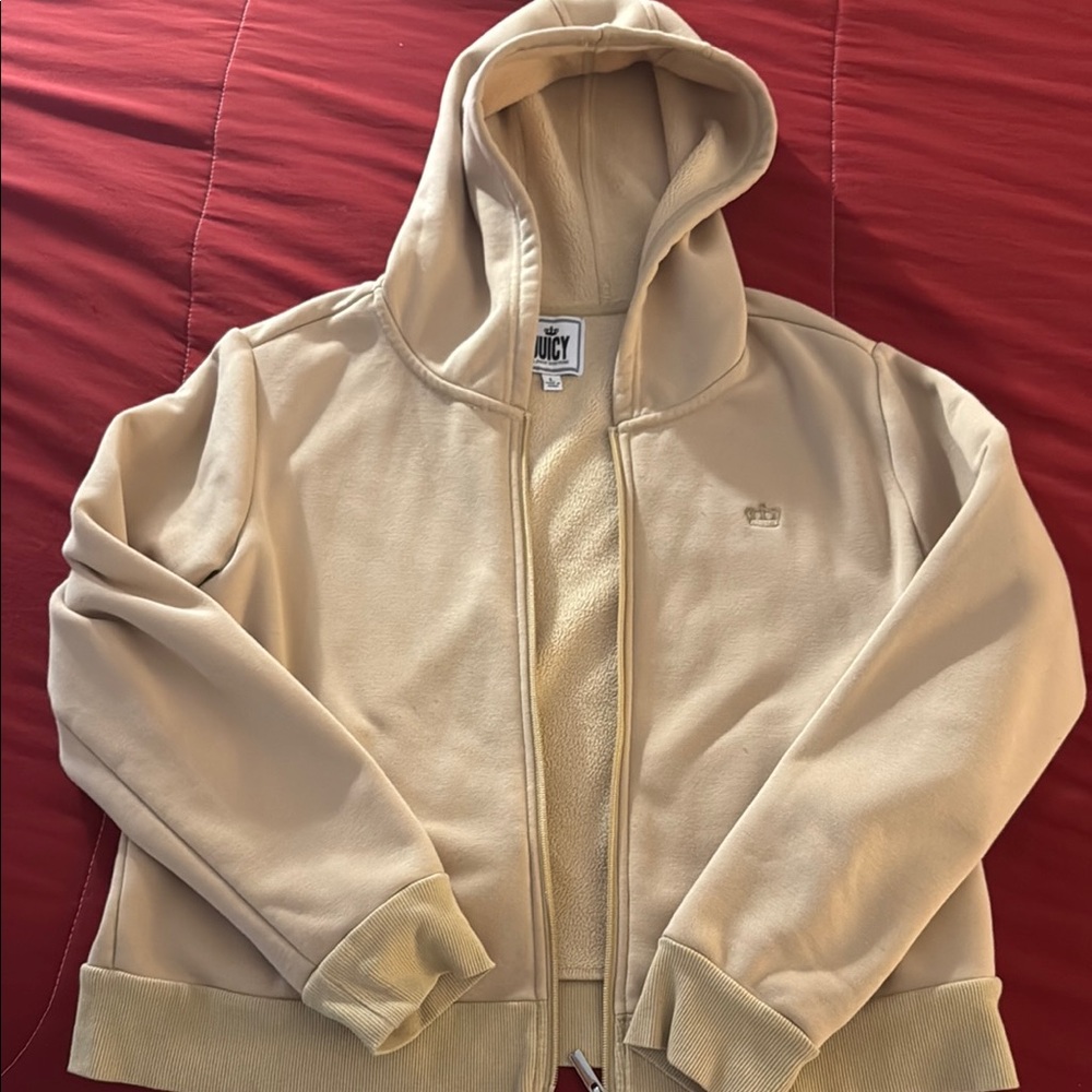 Juicy Couture Cream Hooded Jacket with Full-Zip and Ribbed Cuffs